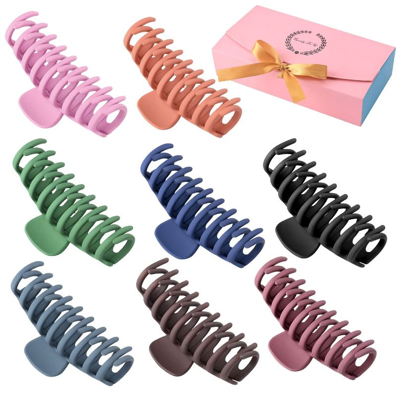 Photo 1 of 8 Color Large Matte Hair Claw Clips - 4.3 Inch Nonslip Big Nonslip hair clamps ,Perfect Jaw hair clamps for Women and Thinner hair styling