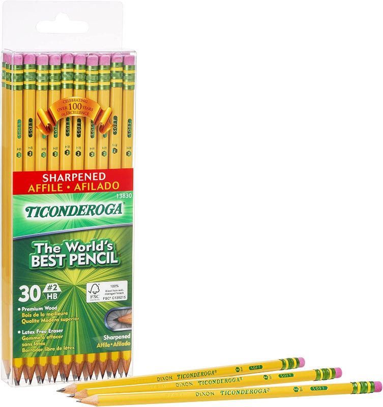 Photo 1 of TICONDEROGA PENCILS, Wood-Cased #2 HB Soft, Pre-Sharpened with Eraser, Yellow, Six 30ct Packs/180 Count Total (X13830)