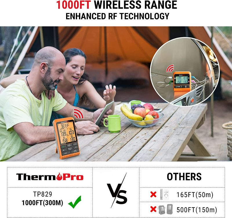 Photo 1 of ThermoPro TP829 Wireless Meat Thermometer for Grilling and Smoking, 1000FT , for Outside Grill with 4 Meat Probes, BBQ Thermometer for Smoker Oven Cooking Beef Turkey