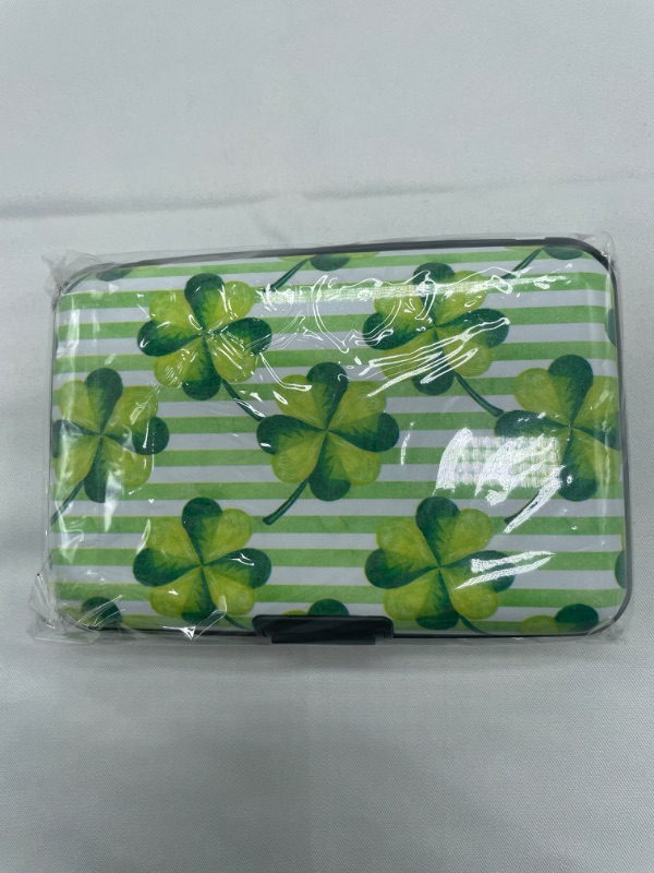 Photo 1 of 4 LEAF GREEN CLOVERS SEE PHOTO Aluminum Wallet RFID Blocking Metal Credit Card Holder Slim Hard Case