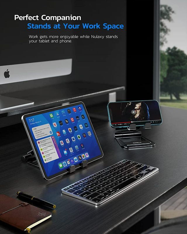 Photo 1 of Nulaxy A5 Tablet Stand, Fully Adjustable Foldable Desktop Stand Holder Compatible with iPad Air 4/Mini, New iPad 10.2/9.7, iPad Pro 11/12.9, Samsung, Nintendo, All Mobile Devices (4-14’’) , Black