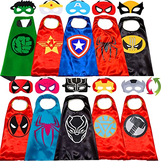 Photo 1 of Superhero Capes and Masks for Kids Halloween Cosplay Double Side Capes Superhero Toy Kids Best Gifts