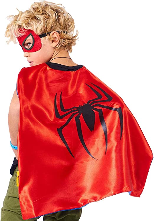 Photo 2 of Superhero Capes and Masks for Kids Halloween Cosplay Double Side Capes Superhero Toy Kids Best Gifts