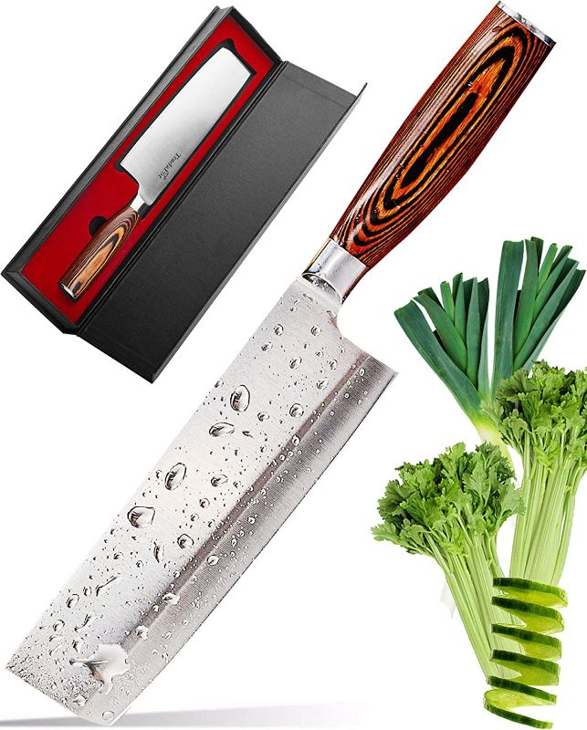 Photo 1 of TradaFor Vegetable Knife - Japanese Chef Vegetable Knife - Vegetable Cleaver - Usuba Asian Knife - Kitchen Chef Knife - High Carbon Stainless Pro Japanese Cleaver Knife - Gift in Stylish Gift Box