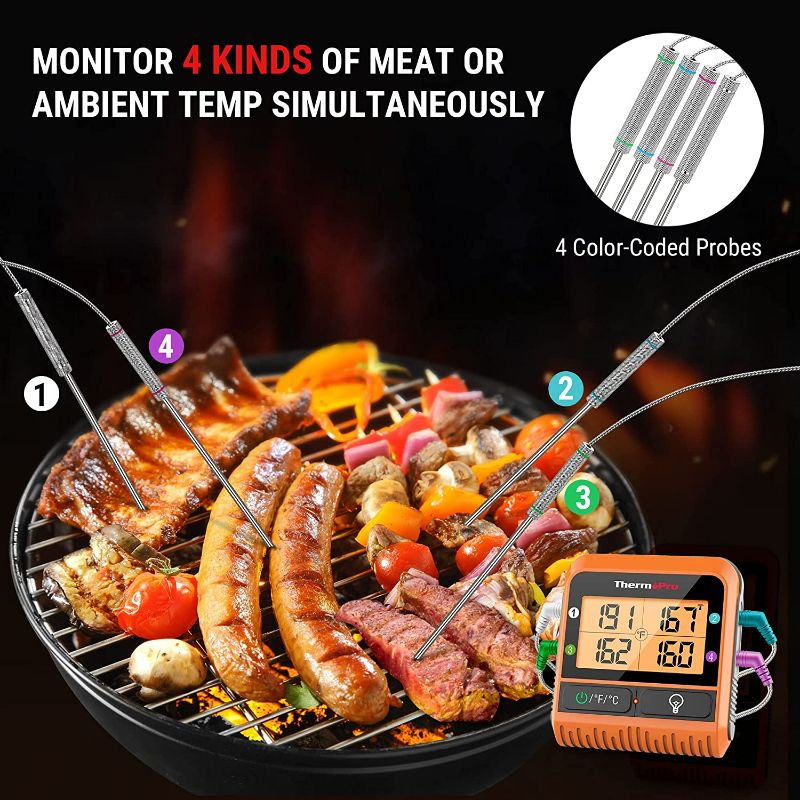 Photo 2 of ThermoPro TP829 Wireless Meat Thermometer for Grilling and Smoking, 1000FT , for Outside Grill with 4 Meat Probes, BBQ Thermometer for Smoker Oven Cooking Beef Turkey