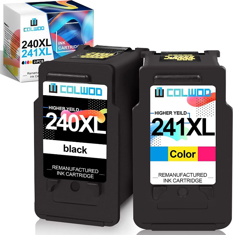 Photo 1 of COLWOD Remanufactured Ink cartridges 240 and 241 Replacement for Canon PG-240XL CL-241XL 240 XL 241 XL Used with Canon PIXMA MG3620 TS5120 MX472 MX452 MG3220 MG3522 MG3520 Printer (1 BK+1 Tri-Color)