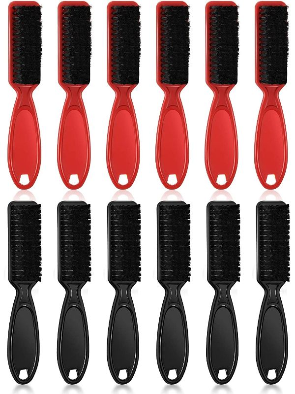 Photo 1 of 12 Pieces Barber Blade Cleaning Brush Clipper Cleaning Nylon Brush Clipper Cleaner Brush Barber Styling Brush Tool for Men (Black, Red)