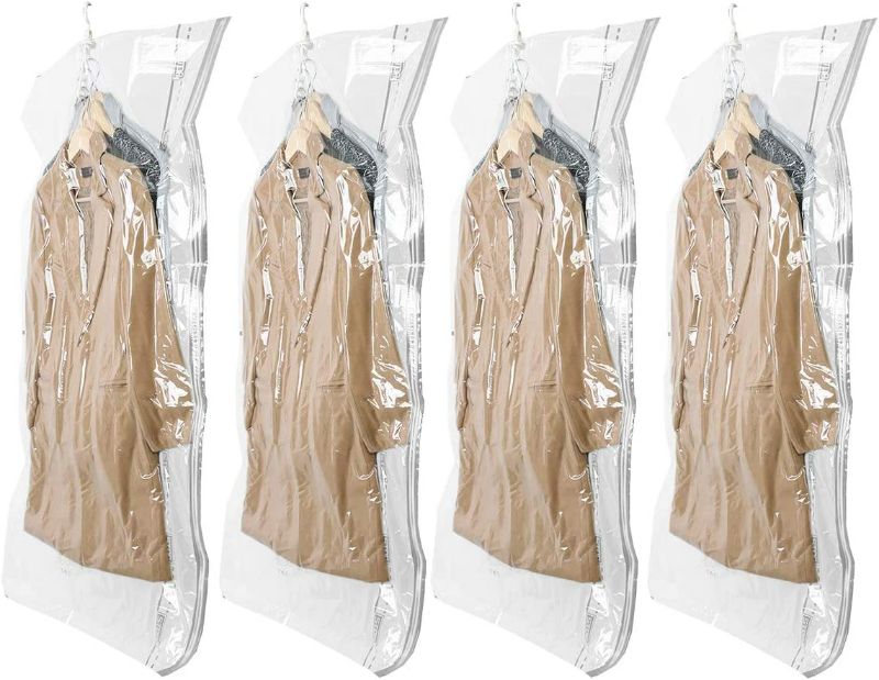 Photo 1 of TAILI Hanging Vacuum Storage Bags Space Saver Bags for Clothes, 4 Packs Long 53x27.6 inches, Vacuum Seal Storage Bag Clothing Bags for Suits, Dress Coats or Jackets, Closet Organizer and Storage