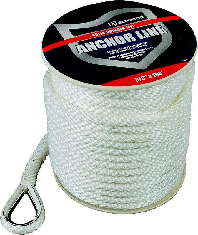 Photo 2 of attwood Solid Braid MFP Anchor Line with Thimble (White, 3/8-Inch x 100-Feet)