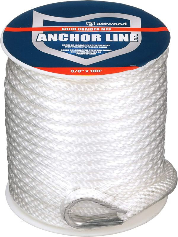 Photo 1 of attwood Solid Braid MFP Anchor Line with Thimble (White, 3/8-Inch x 100-Feet)
