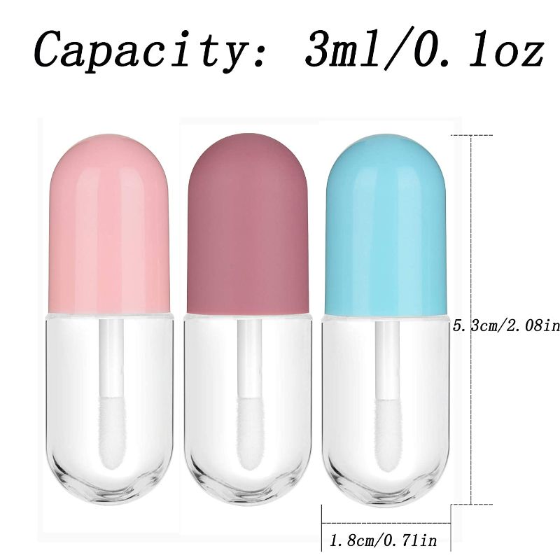 Photo 3 of RONRONS 30 Pieces Cute Capsule Shaped Mini Lip Gloss Tubes Refillable Lip Balm Bottles Clear Empty Lip Balm Containers Reusable Plastic Lipstick Tube Containers with Rubber Insert Stoppers, 3ml