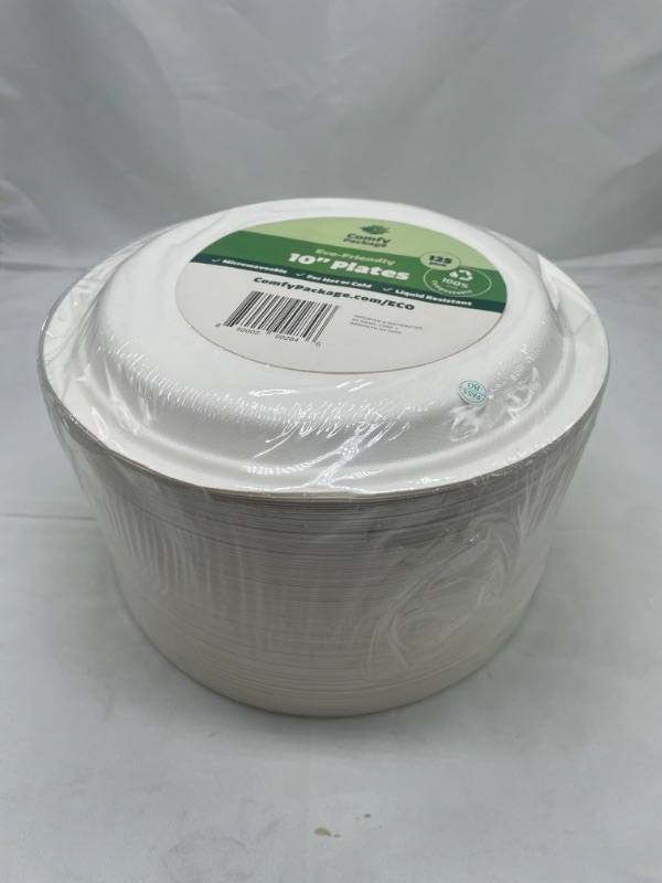 Photo 2 of 100% Compostable 10 Inch Heavy-Duty Plates [125 Pack] Eco-Friendly Disposable Sugarcane Paper Plates