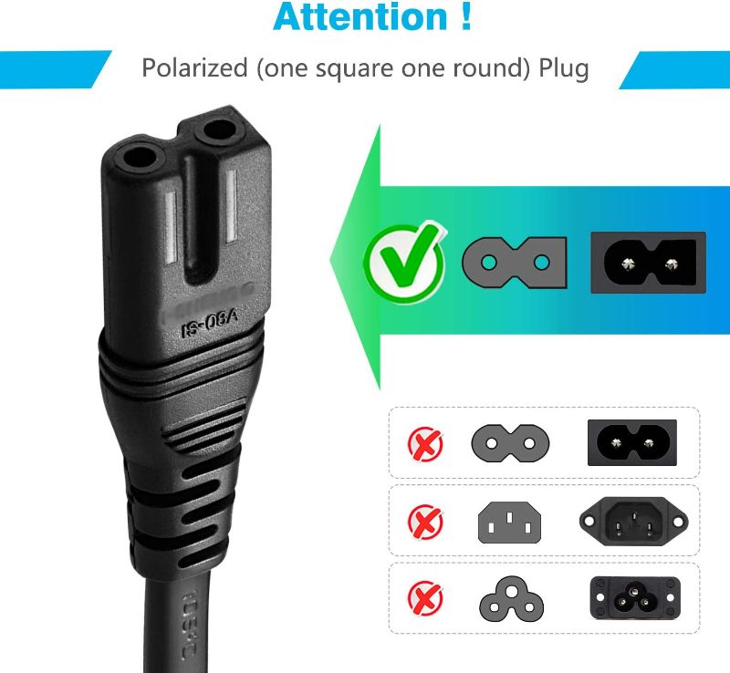 Photo 2 of Chanzon UL Listed 10ft Polarized AC Power Cord Compatible with Vizio D-E-M-Series HDTV,Smart LED LCD TV,Sharp,Sony PS1 (2 Prong NEMA-1-15P IEC320-C7 Plug) 7A 2Slot Universal Replacement Wall Cable