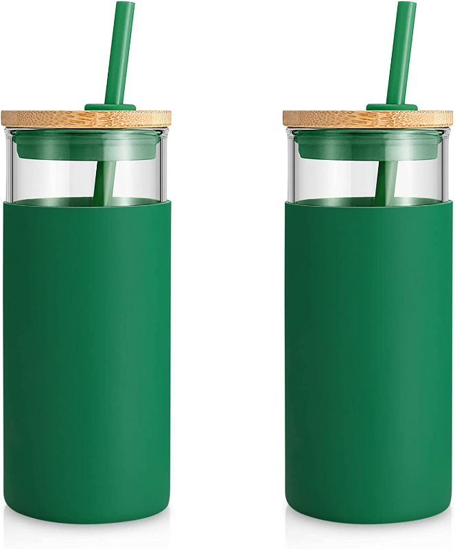 Photo 1 of tronco 20oz Glass Tumbler Straw Silicone Protective Sleeve Bamboo Lid - BPA Free