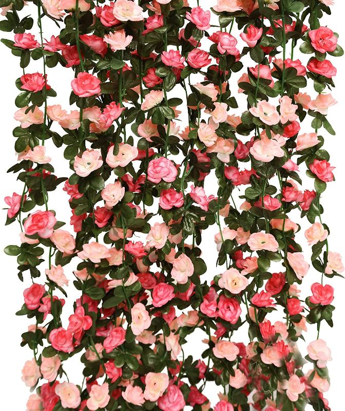 Photo 1 of PARTY JOY 5pcs 41Ft Flower Garland Fake Rose Vine Artificial Flowers Hanging Rose Ivy Hanging Baskets Wedding Arch Garden Background Decor (Pink, 5)