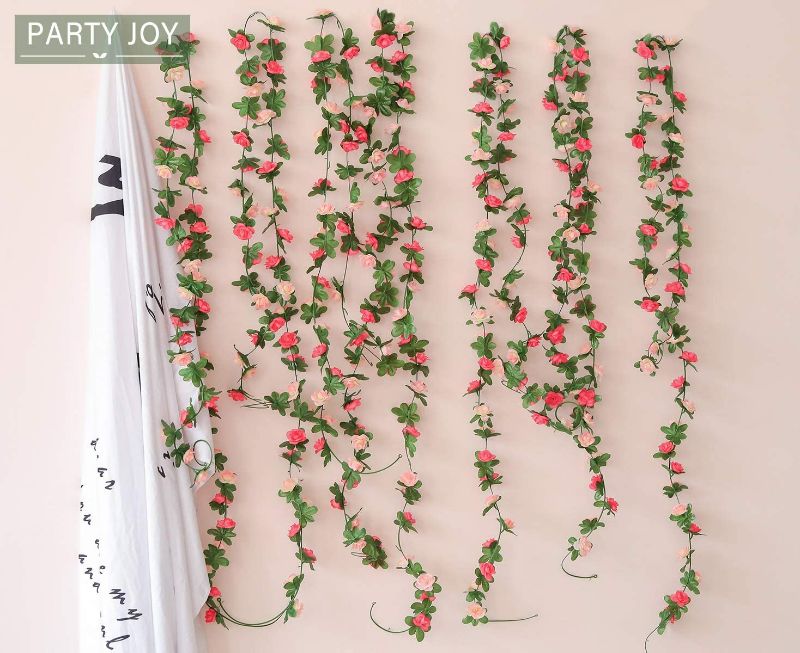 Photo 4 of PARTY JOY 5pcs 41Ft Flower Garland Fake Rose Vine Artificial Flowers Hanging Rose Ivy Hanging Baskets Wedding Arch Garden Background Decor (Pink, 5)