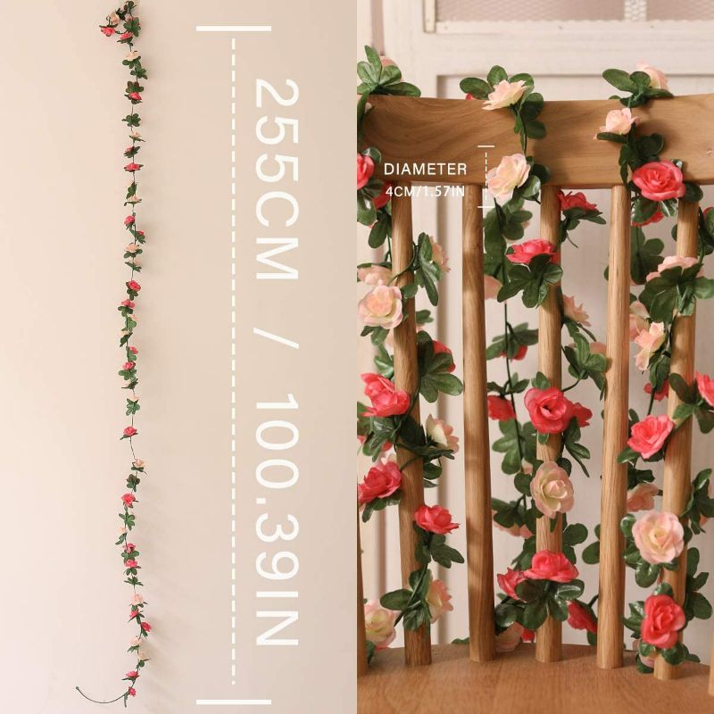 Photo 3 of PARTY JOY 5pcs 41Ft Flower Garland Fake Rose Vine Artificial Flowers Hanging Rose Ivy Hanging Baskets Wedding Arch Garden Background Decor (Pink, 5)