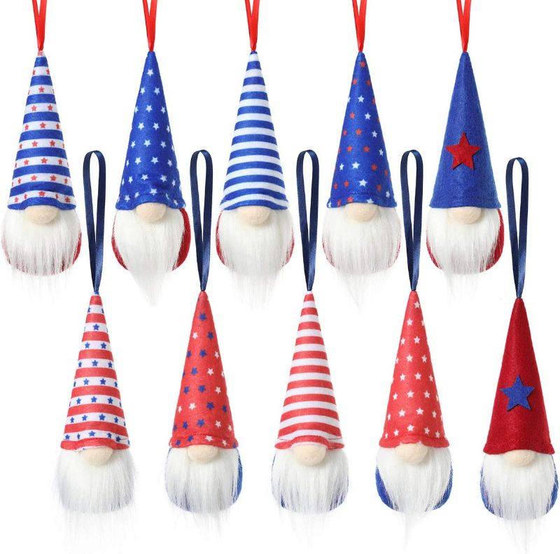 Photo 1 of 4th of July Gnome Independence Day Hanging Ornaments Set of 10, Patriotic Gnomes Decorations Handmade Plush Veterana Day Gift Elf Home Wall Decor
