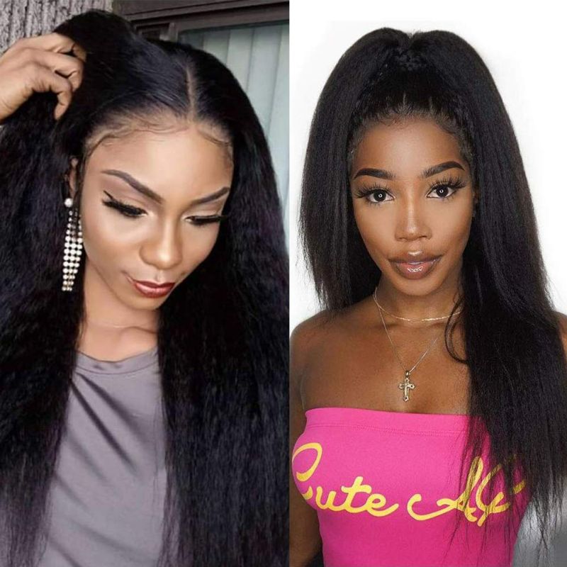 Photo 2 of 10A Kinky Straight U Part Wigs Human Hair for black Women, Brazilian Remy Hair Glueless Yaki Upart Wig No Glue No Sew in Beginner Friendly 150% Density Natural Color (20 Inch, Kinky Straight U Part)