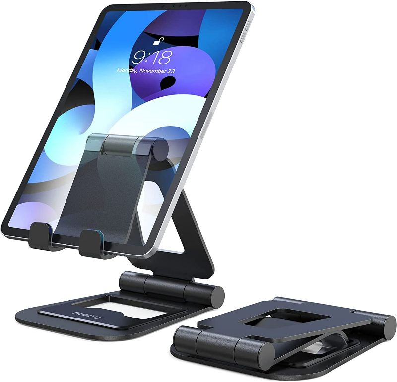 Photo 1 of Nulaxy A5 Tablet Stand, Fully Adjustable Foldable Desktop Stand Holder Compatible with iPad Air 4/Mini, New iPad 10.2/9.7, iPad Pro 11/12.9, Samsung, Nintendo, All Mobile Devices (4-14’’) , Black