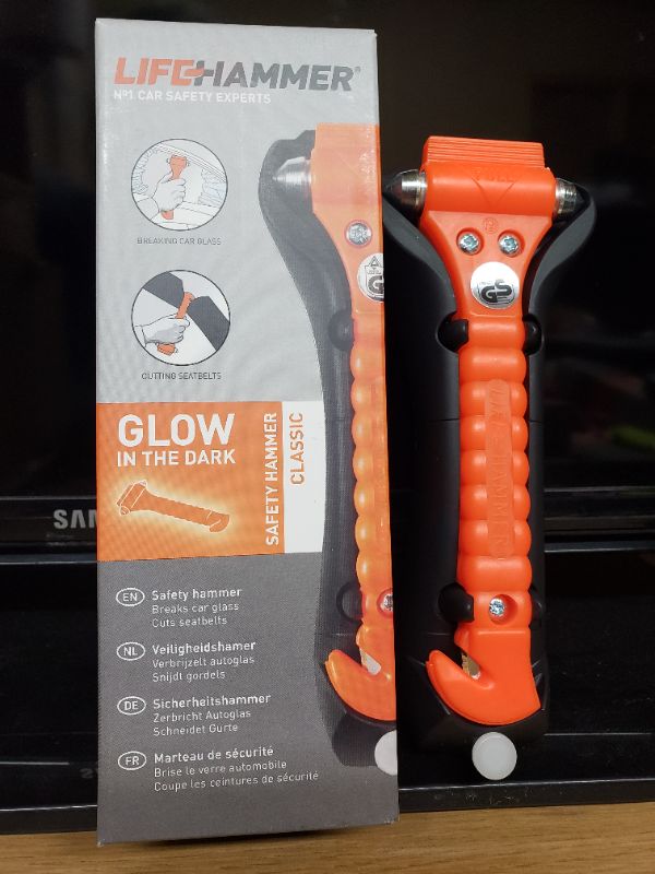 Photo 1 of  Life Hammer Orange Glow In The Dark Safety Hammer Classic Emergency Window Breaker and Seatbelt Cuter 