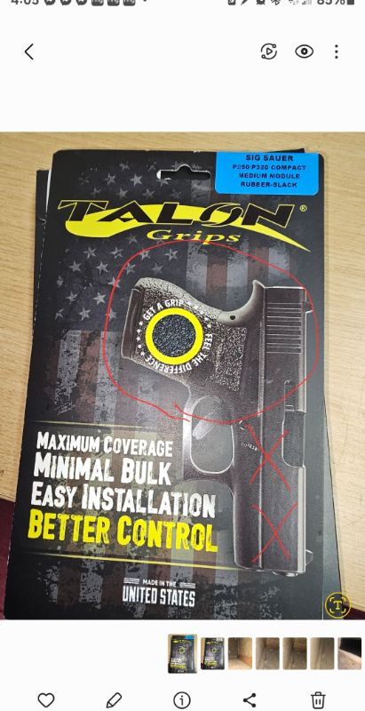 Photo 1 of TALON Grips Inc Rubber, Grip, Black, Adhesive Grip, P250/P320 Compact, Medium Module