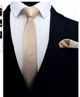 Photo 1 of GUSLESON 2.4" Slim Necktie and Handkerchief Set For Men Solid Skinny Tie Brooch Set
