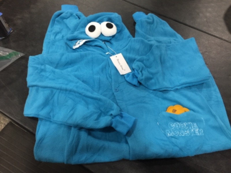 Photo 3 of Adult Cookie Monster Onesie Fleece Cartoon Sleepwear Pajamas Cosplay Costume Unisex--Small

