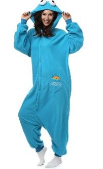 Photo 1 of Adult Cookie Monster Onesie Fleece Cartoon Sleepwear Pajamas Cosplay Costume Unisex--Small
