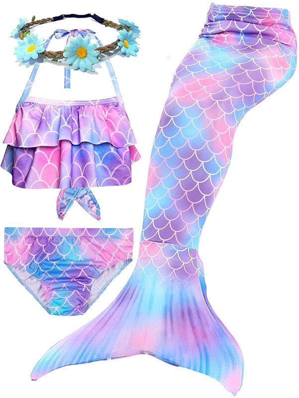 Photo 1 of Camlinbo 3Pcs Girls Swimsuits Mermaid for Swimming Mermaid Costume Bikini Set for Big Girls Birthday Gift 3-12 Years-- Size 7/8-- Medium

