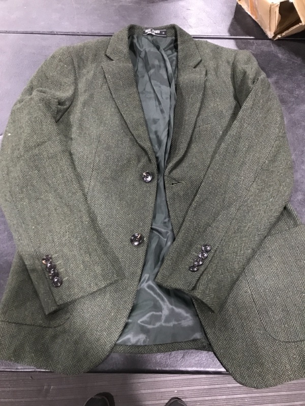 Photo 2 of Men's Herringbone Tweed Blazer British Wool Blend Sport Coat Jacket-- Small-- COLOR FOREST GREEN
