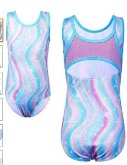 Photo 1 of TFJH E Gymnastics Leotards for Girls Sparkle Athletic Clothes Activewear One-piece-- Blue and purple waves-- 14A
