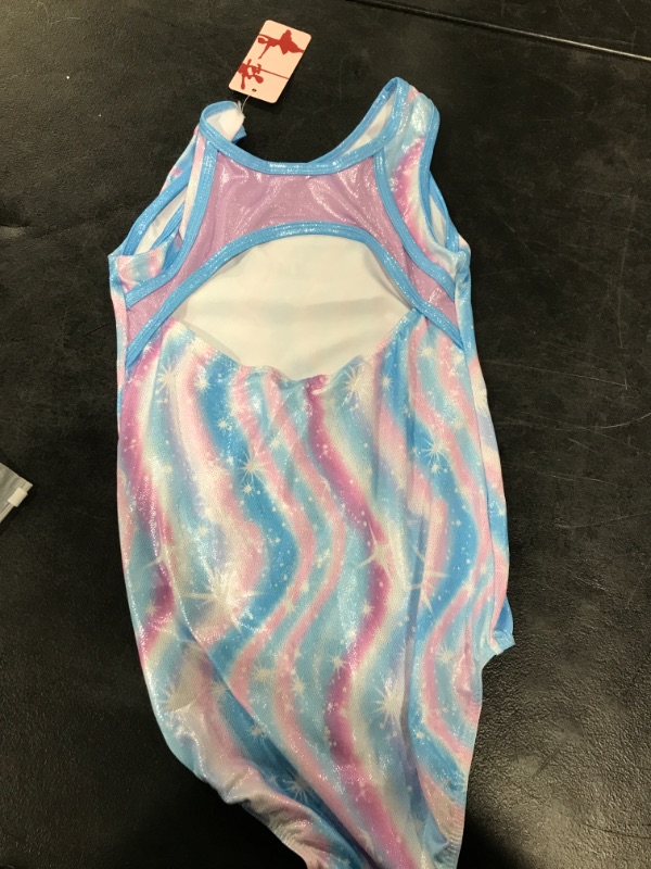 Photo 3 of TFJH E Gymnastics Leotards for Girls Sparkle Athletic Clothes Activewear One-piece-- Blue and purple waves-- 14A
