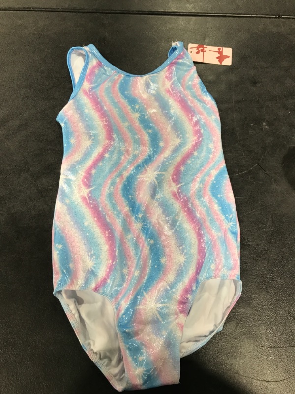 Photo 2 of TFJH E Gymnastics Leotards for Girls Sparkle Athletic Clothes Activewear One-piece-- Blue and purple waves-- 14A
