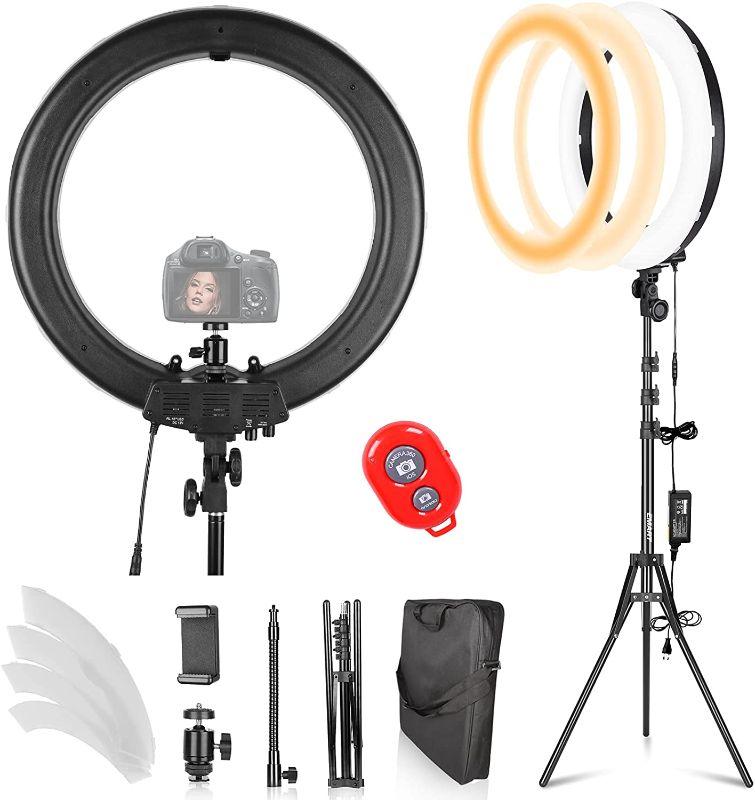 Photo 1 of EMART Ring Light with Extendable Tripod Stand, 18'' Dimmable Selfie LED Circle Ringlight with Phone Holder for Stream Makeup YouTube Video TikTok Compatible with Smartphone & Camera