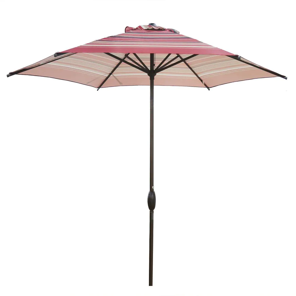 Photo 1 of 7-1/2 ft. Round Outdoor Market with Push Button Tilt and Crank Lift Patio Umbrella in Red Striped