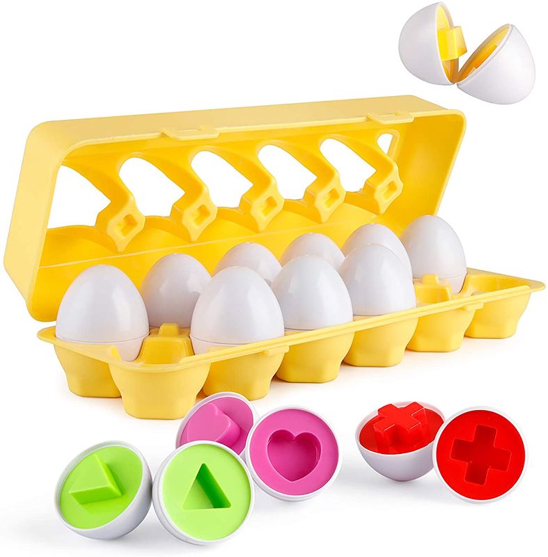 Photo 1 of Matching Eggs 12 pcs Set Color & Shape Recoginition Sorter Puzzle for Easter Travel Bingo Game Early Learning Educational Fine Motor Skill Montessori Gift for Year Old Kids