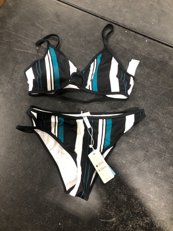 Photo 2 of Blue White And Black Striped Bikini Med