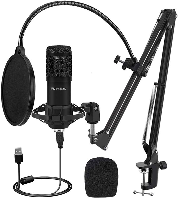 Photo 1 of Piy Painting USB Microphone Kit, Condenser Microphone Kit with 192KHZ/24Bit Studio Mic Sound Chipset Scissor Arm, Plug & Play Recording Microphone for PC Gaming Streaming Podcasting