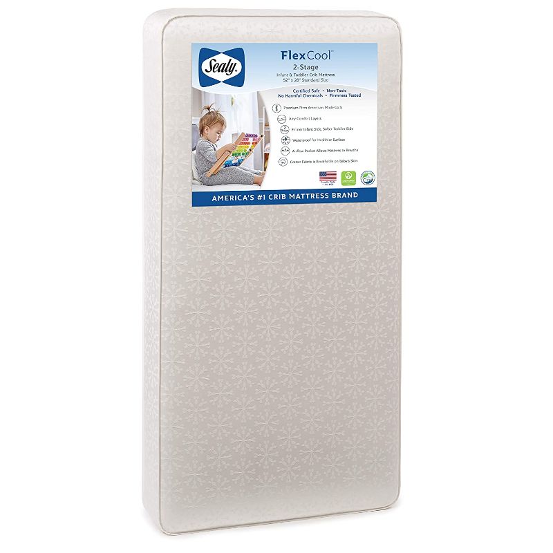 Photo 1 of Sealy Baby Flex Cool 2-Stage Airy Dual Firmness Waterproof Standard Toddler & Baby Crib Mattress, 51.7”x 27.3"