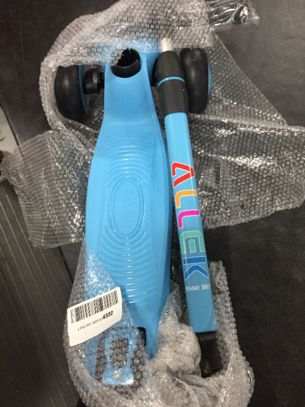 Photo 1 of Allek Kick Scooter B03, Lean 'N Glide 3-Wheeled Push Scooter with Extra Wide PU Light-Up Wheels, Any Height Adjustable Handlebar and Strong Thick Deck for Children from 3-12yrs (Aqua Blue)