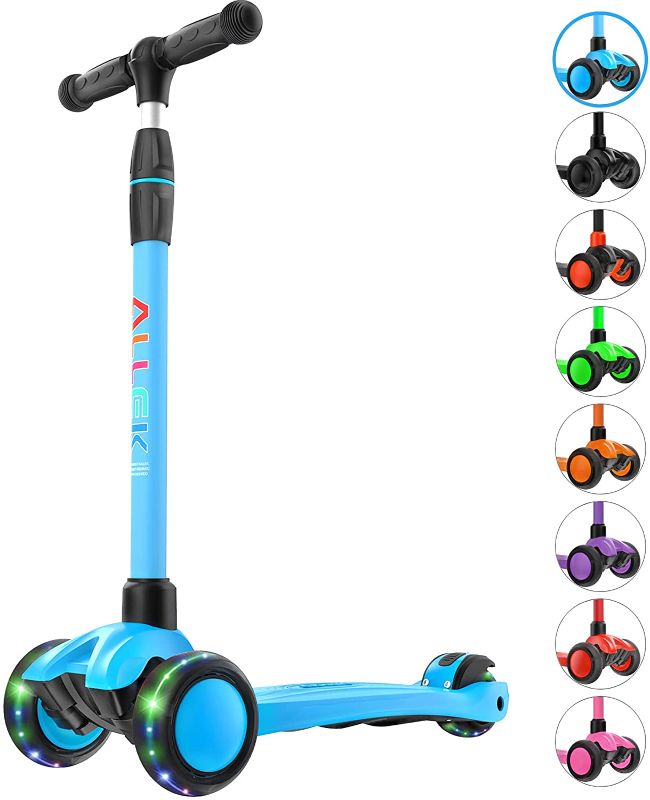 Photo 1 of Allek Kick Scooter B03, Lean 'N Glide 3-Wheeled Push Scooter with Extra Wide PU Light-Up Wheels, Any Height Adjustable Handlebar and Strong Thick Deck for Children from 3-12yrs (Aqua Blue)