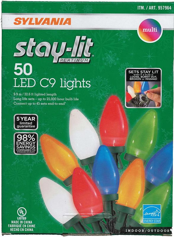 Photo 1 of Sylvania Stay-lit LED Multicolored Faceted C9 Lights, 50
