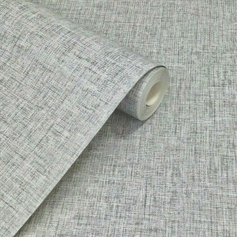 Photo 1 of 2pk Arthouse Linen Woven Effect Mid Grey 676007 Wallpaper