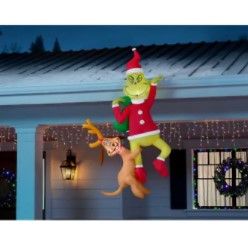 Photo 1 of 6 ft Pre-Lit LED Airblown Hanging Grinch with Max Christmas Inflatable