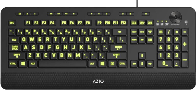 Photo 1 of Azio Vision Backlit Computer Keyboard - Wired USB Keyboard with LARGE PRINT keys and 5 Interchangeable Backlight Colors (KB506)