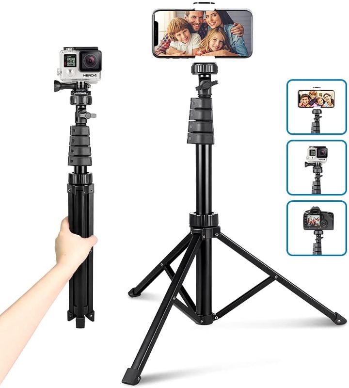 Photo 1 of 62" Phone Tripod Accessory Kits, Aureday Camera & Cell Phone Tripod Stand with Wireless Remote and Universal Tripod Head Mount, Perfect for Selfies/Video Recording/Vlogging/Live Streaming