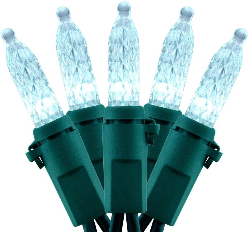 Photo 1 of Cool White Faceted LED Christmas Lights 200 Count, 2 Strands 33 Feet 100 LED UL Certified Commercial Grade Green Wire Holiday String Light Set (Cool White)
