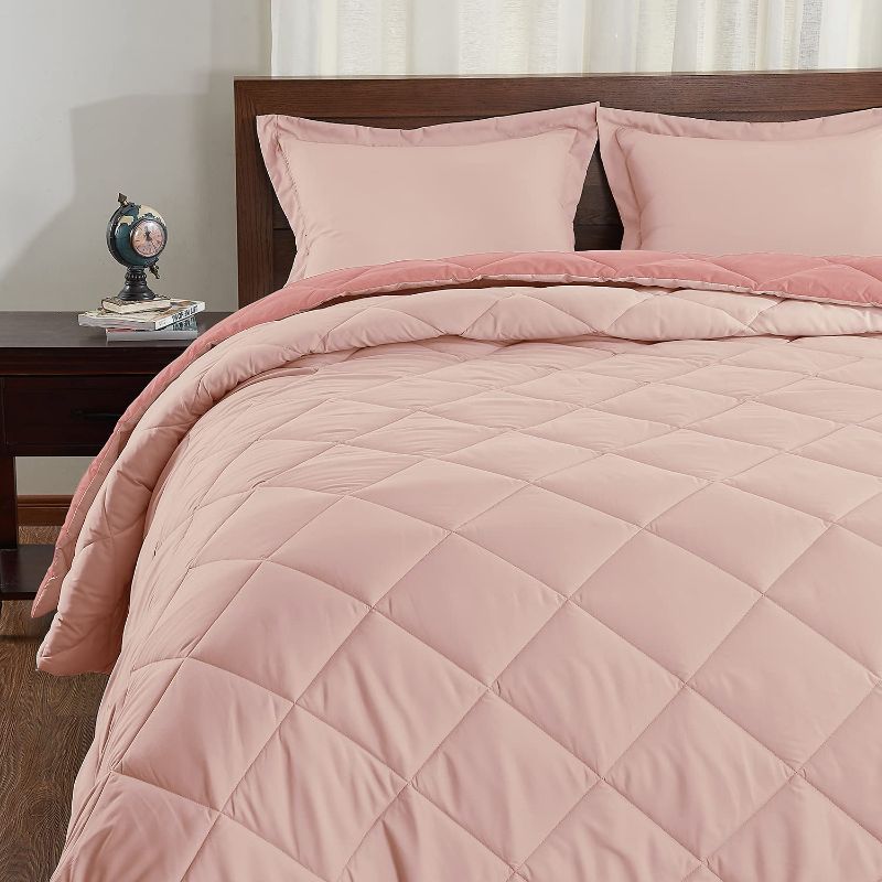 Photo 1 of Basic Beyond Down Alternative Comforter Set (Queen, Peach/Seashell Pink) - Reversible Bed Comforter with 2 Pillow Shams for All Seasons
