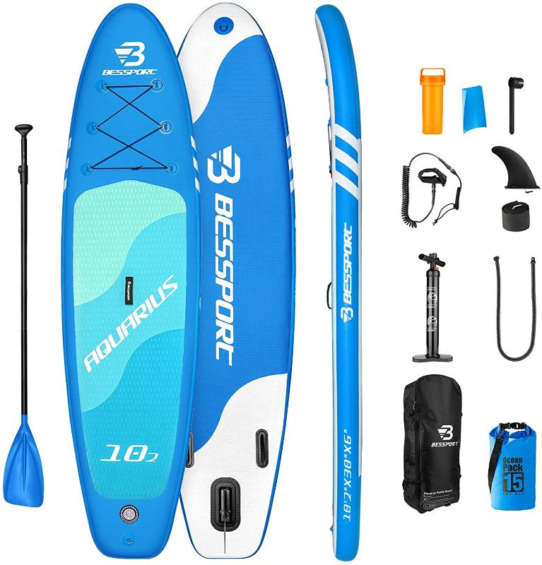 Photo 1 of Bessport Inflatable Stand Up Paddle Board 10'/11' Paddle Boards for Adults, Youth - All Skill Levels with ISUP/SUP Accessories, Non-Slip Deck | Floatable Paddle | Wide Stance for Paddling
